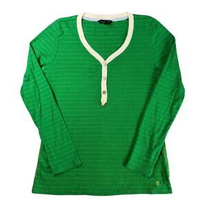 Tommy Hilfiger Y2K Green Gold Striped Ribbed Shirt V Neck Size Large